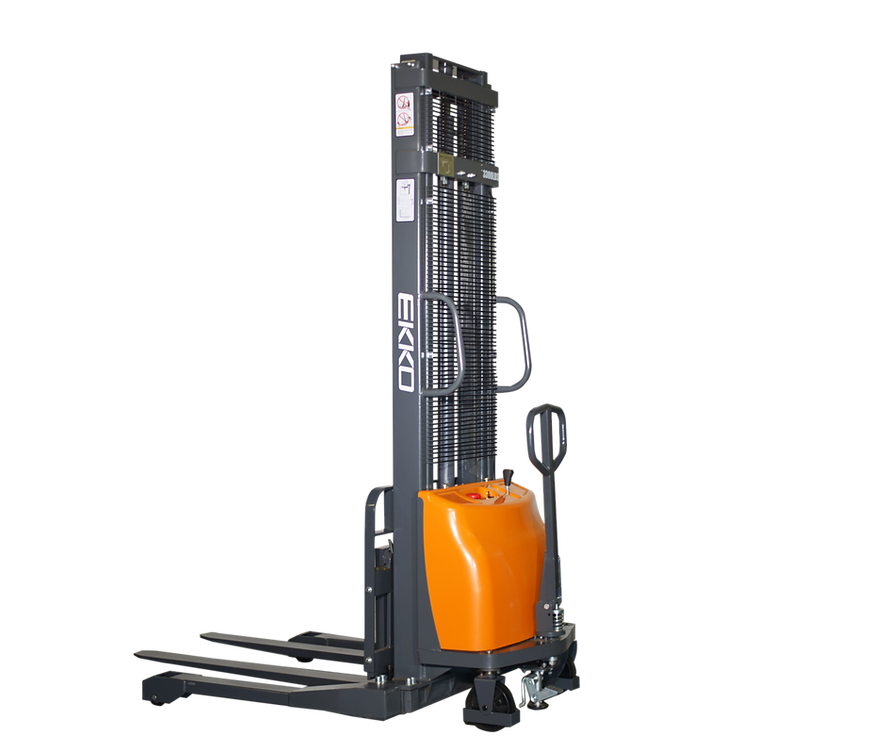 EKKO EA15A Semi-Electric Straddle Stacker 3300lbs. Cap., 118" Height