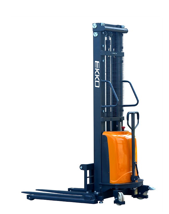 EKKO EA15D Semi-Electric Straddle Stacker 3300lbs. Cap., 138" Height